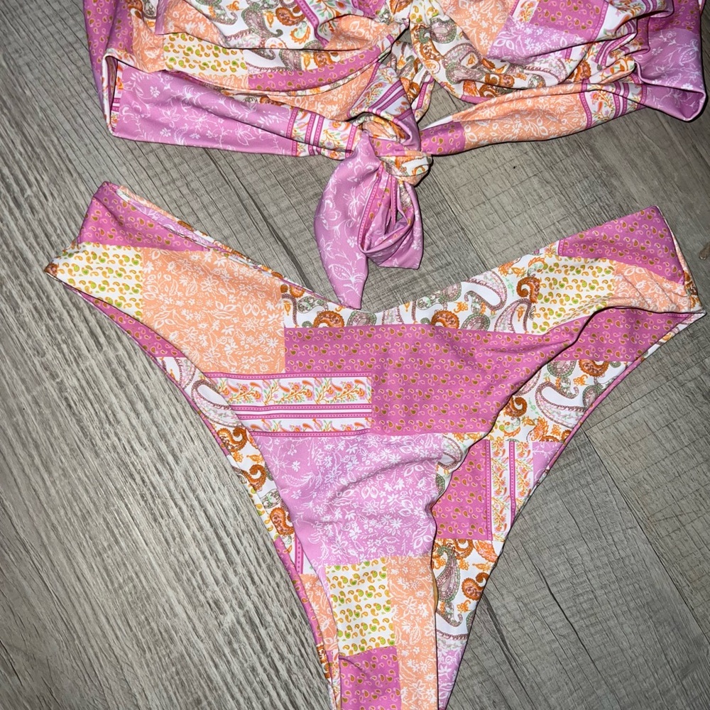 Amazon Pink And Orange Patchwork Bikini - image 2